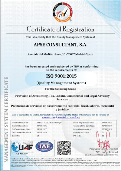 ISO 9001:2015 Certificado - APSE Consultant
